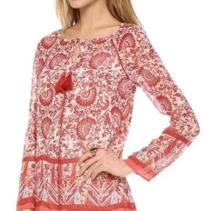 Tori Burch Danica Boho floral printed Tassel neck
 Blouse Sz sm